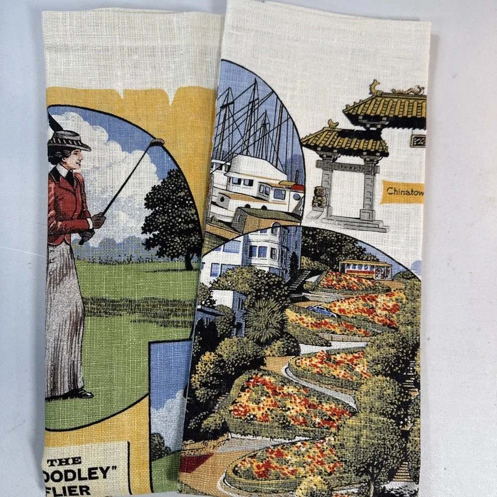 Vtg Lot‎ 2 Souvenir Tea Towel New Golf San Francisco Collectible Kitchen
